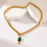 Chunky Cadena Esmeralda Dorado Colgante Collar