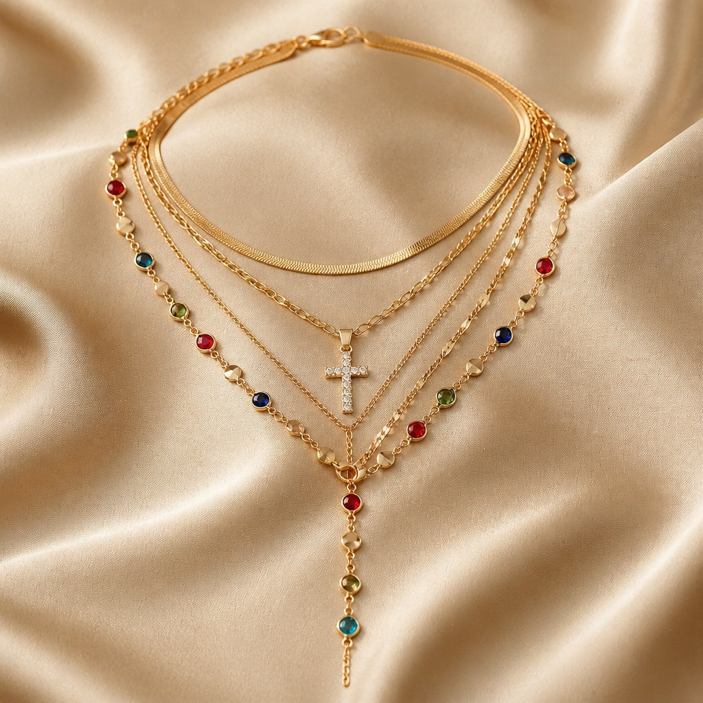Conjunto de Collares con Piedras Multicolor