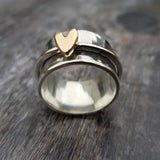 Vintage Plateado Golden Corazón Anillo