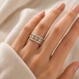 Dorado Blanco Double Row Circonitas Anillo