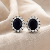 Oval White Zafiro Pendiente Pendientes