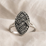 Vintage Plateado Oval Anillo