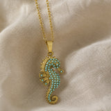 Dorado Seahorse Turquesa Colgante Collar