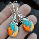 Blue y Orange Piedras de Color Drop Pendientes