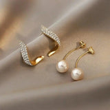 Elegante Perla Drop Dorado Pendientes