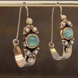 Clásico Plateado Mint Cabochon Perla Aro Pendientes