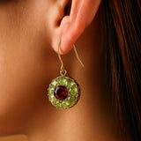 Retro Round Cristal Pendientes in Green y Red