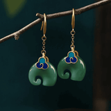 Retro Green Elephant Pendientes