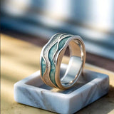 Turquesa Ocean Wave Plateado Anillo