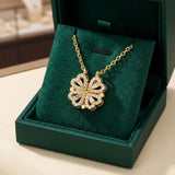 Golden Clover Collar con Zircon Piedra Corazón Colgante