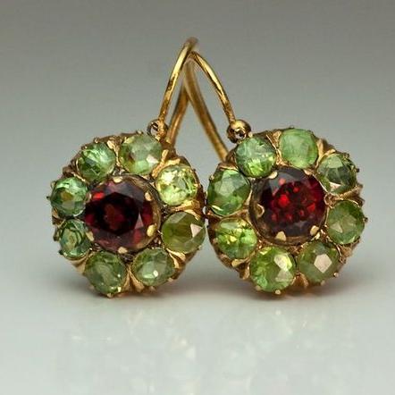 Pendientes Verdes y Rojos Redondos Vintage