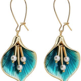 Vintage Blue Lotus Plateado Pendientes