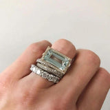 Vintage Plateado Turquesa Glass Set de Anillos