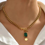 Chunky Cadena Esmeralda Dorado Colgante Collar