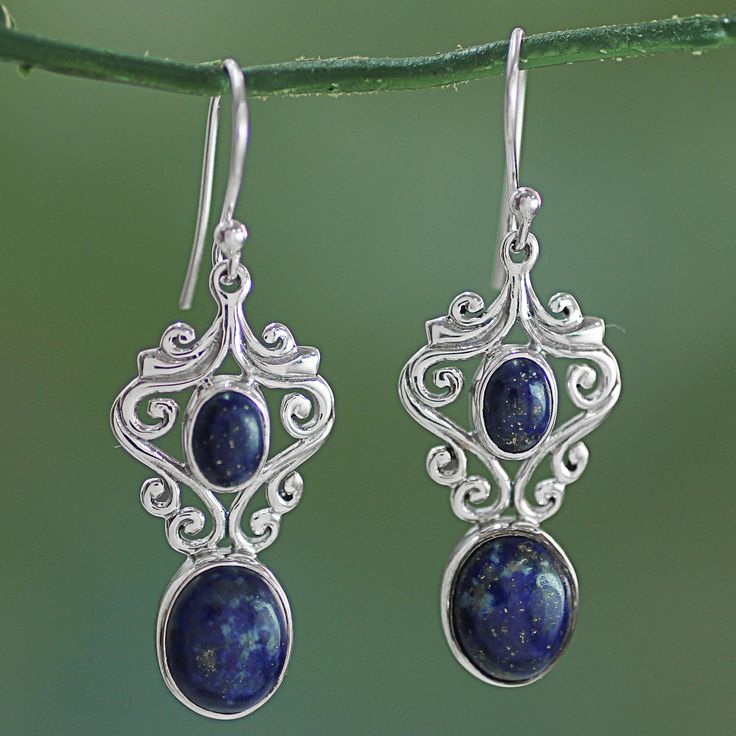 Pendientes Vintage Piedra Azul Plata