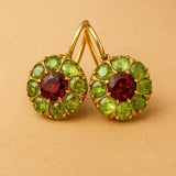 Retro Round Cristal Pendientes in Green y Red