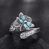 Ajustable Plateado Turquesa Dragonfly Anillo