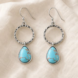 Vintage Turquesa Piedra Plateado Pendientes
