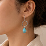 Vintage Turquesa Piedra Plateado Pendientes