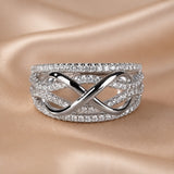 Dorado Blanco Inlaid Circonitas Infinito Anillo