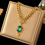 Chunky Cadena Esmeralda Dorado Colgante Collar