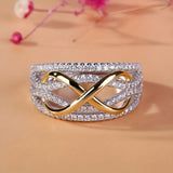 Dorado Blanco Inlaid Circonitas Infinito Anillo