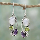 Piedra Luna Amatista Peridot Cascade Pendientes