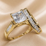Dorado Blanco Square Circonitas Set de Anillos