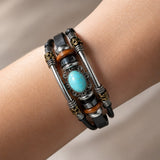 Vintage Turquesa Piedra Leather Pulsera