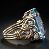 Vintage Blue Circonitas Multicapa Dorado Anillo