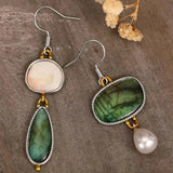 Vintage Green y White Piedra Pendientes