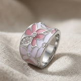 Pink Blossom Dorado Blanco Anillo