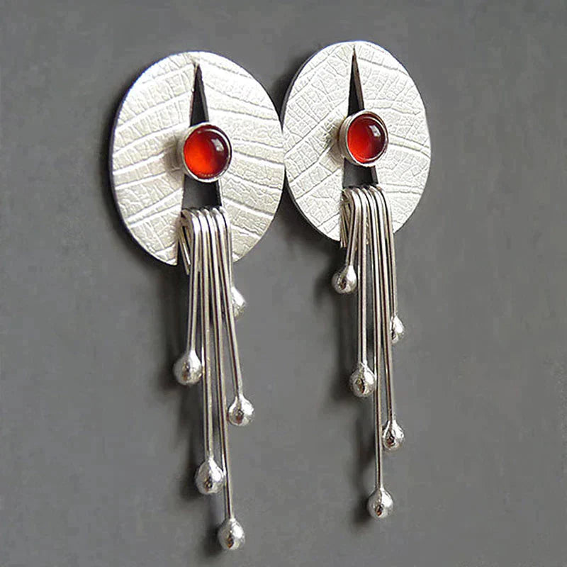 Pendientes Colgantes Huecos de Piedra Roja