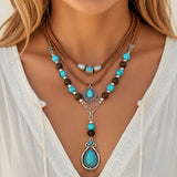 Multi-Layer Turquesa Colgante Collar