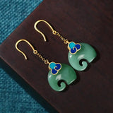 Retro Green Elephant Pendientes