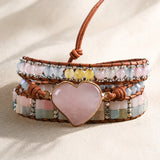 Corazón Piedra Trenzado Leather Pulsera
