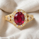 Rubí Halo Knot Statement Anillo