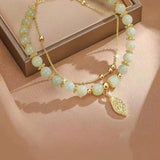 Elegante Dorado Green Jade Pulsera