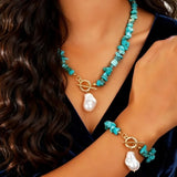Turquesa Chip & Baroque Perla Toggle Collar