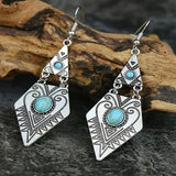 Vintage Bohemio Turquesa Rhombus Pendientes