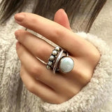 Clásico Plateado Orbit Perla Anillo