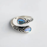 Vintage Ajustable Plateado Blue Piedra Anillo