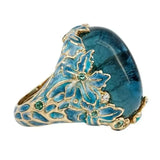 Elegante Dorado Flor Blue Piedra Anillo