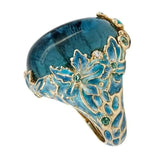 Elegante Dorado Flor Blue Piedra Anillo