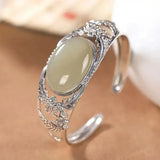 Plateado Inlaid Jade Hollow Brazalete