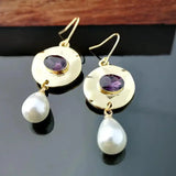 Perla Pendientes con Purple Circonitas