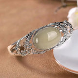Plateado Inlaid Jade Hollow Brazalete