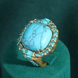 Golden Turquesa Piedra Circonitas Anillo