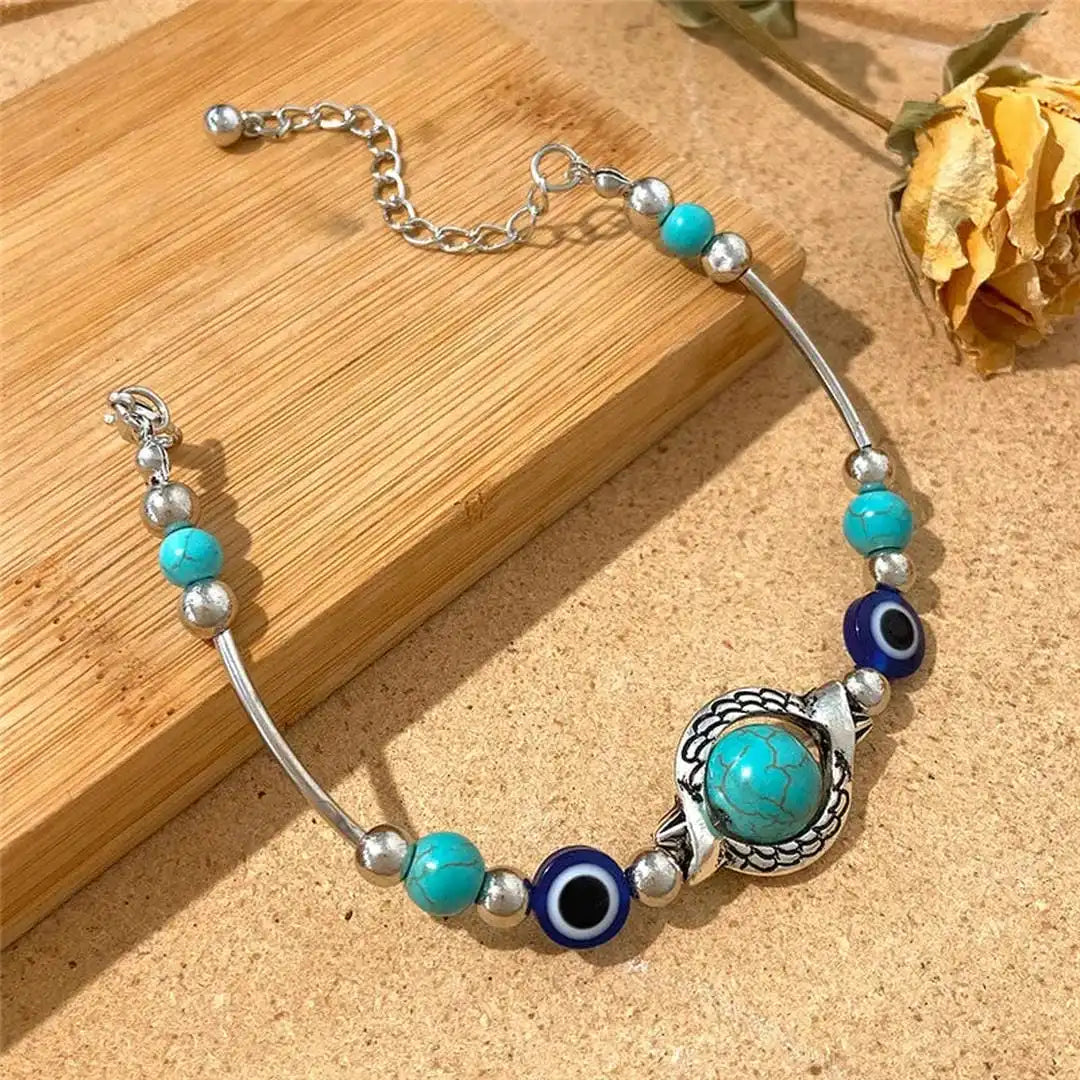 Aqua Vintage Plateado Turquesa Pulsera
