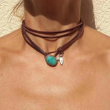 Vintage Bohemio Turquesa Colgante Collar